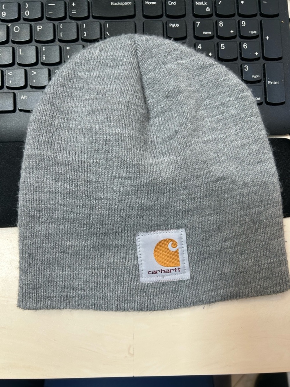 Carhartt Gray Knit Beanie with Yellow Logo Patch